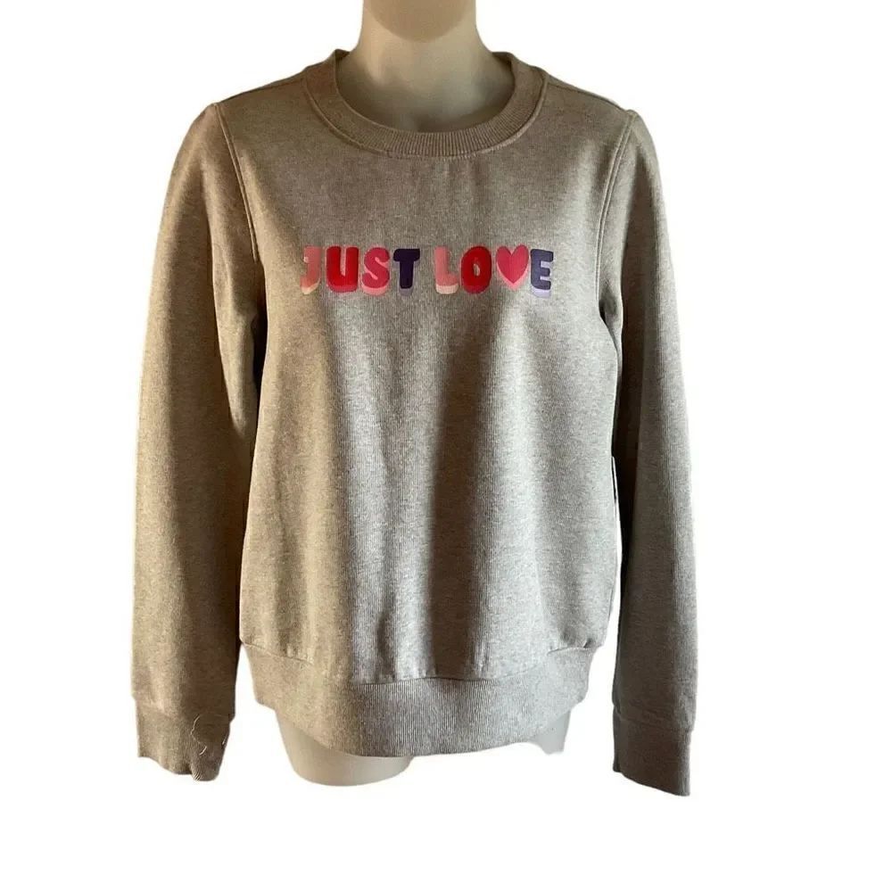 Halogen Sweatshirt Crew Neck Heather Grey Just Love Print Valentines Small